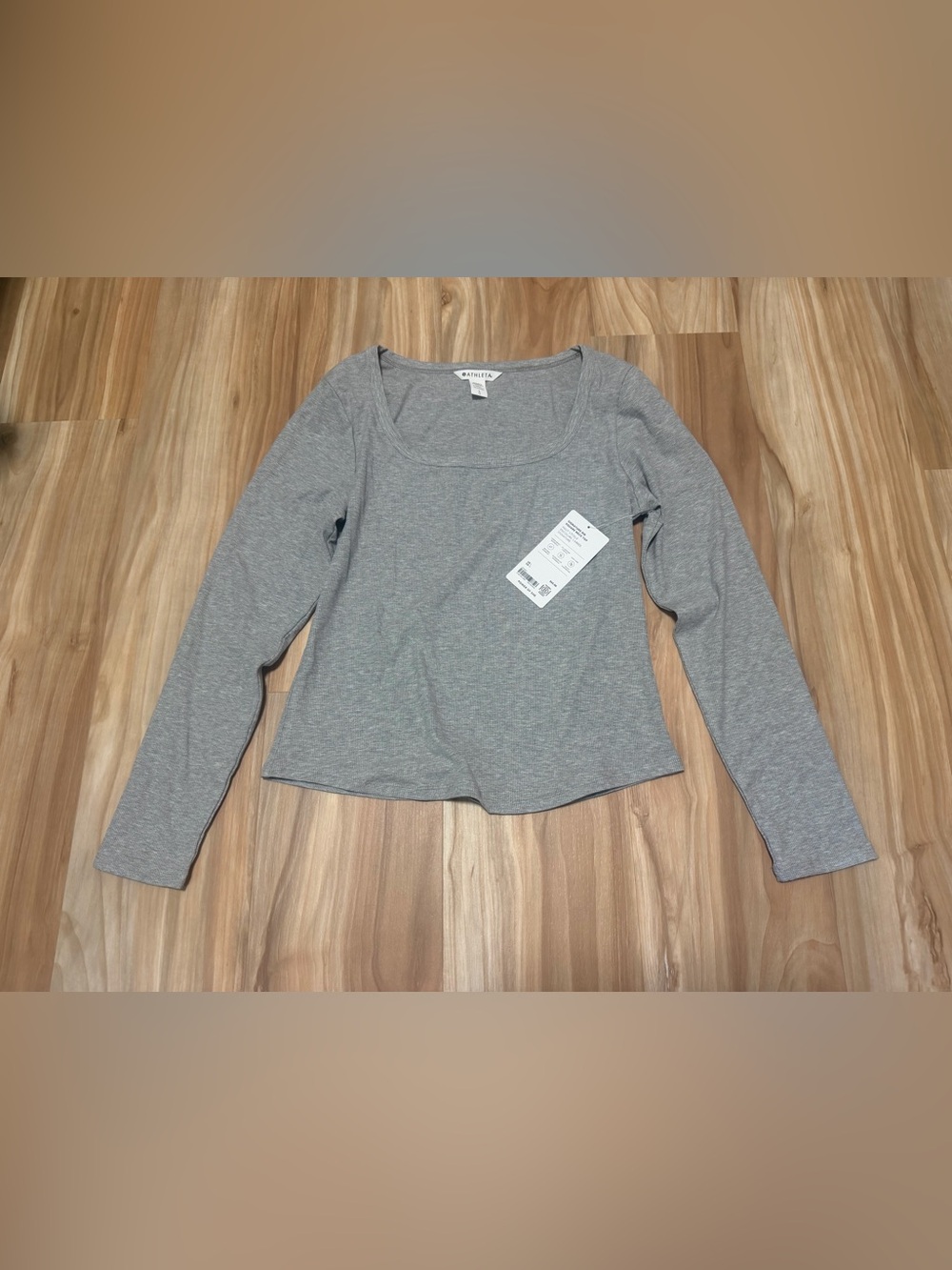 Athleta Gray Square Neck Long Sleeve Top